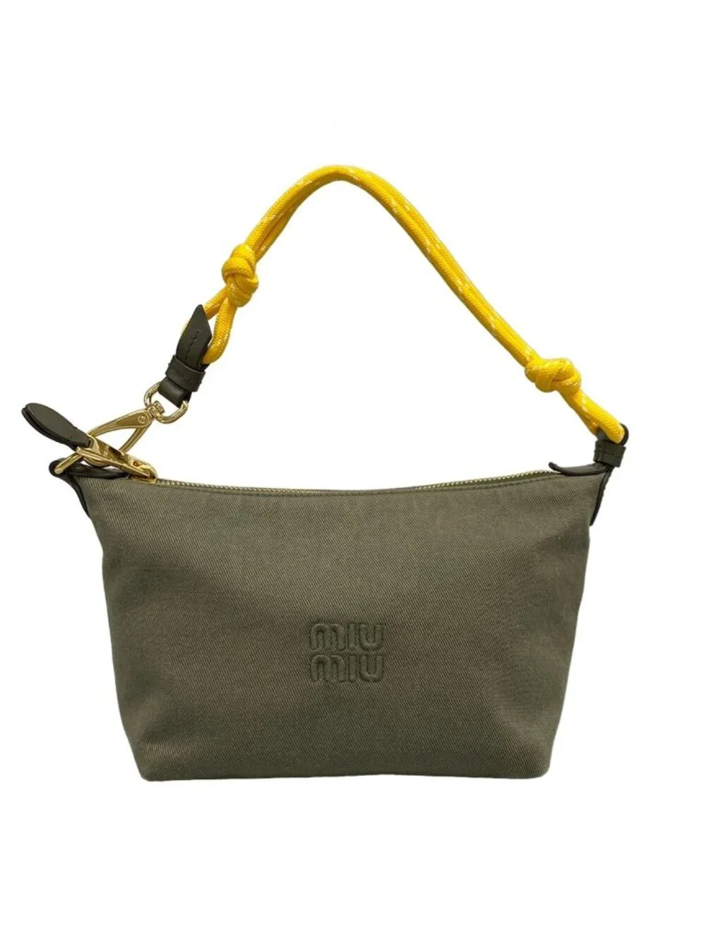 Miu Miu Handbag Spirit Gabardine Pouch Khaki Cotton
